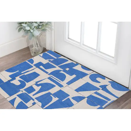 Blue And White Geometric Washable Area Rug Photo 1