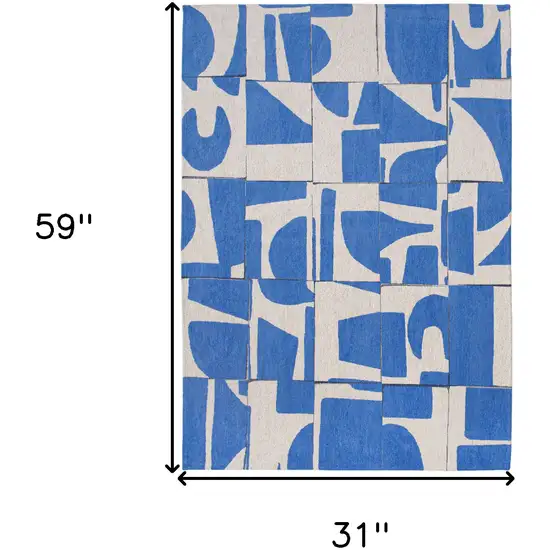 Blue And White Geometric Washable Area Rug Photo 5