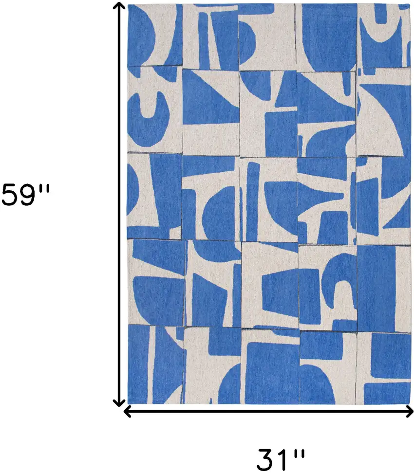 Blue And White Geometric Washable Area Rug Photo 5