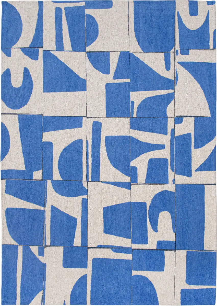 Blue And White Geometric Washable Area Rug Photo 2