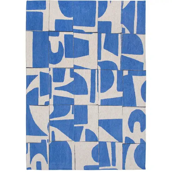 Blue And White Geometric Washable Area Rug Photo 2