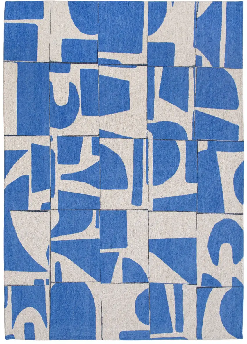 Blue And White Geometric Washable Area Rug Photo 2