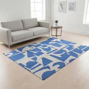 Photo of Blue And White Geometric Washable Area Rug