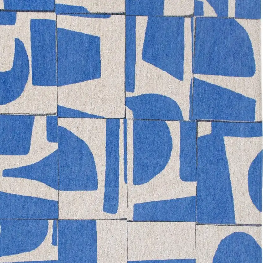 Blue And White Geometric Washable Area Rug Photo 3