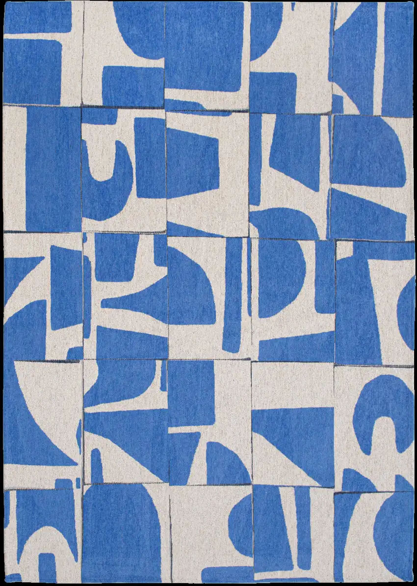 Blue And White Geometric Washable Area Rug Photo 2