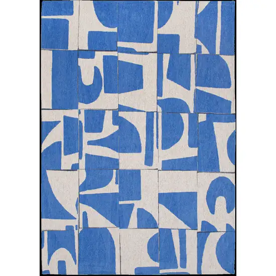 Blue And White Geometric Washable Area Rug Photo 2