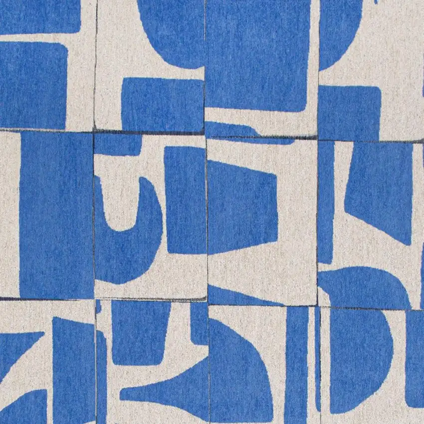 Blue And White Geometric Washable Area Rug Photo 3