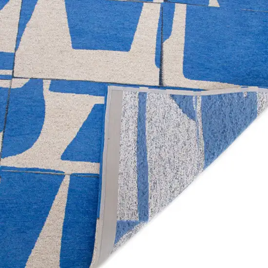 Blue And White Geometric Washable Area Rug Photo 8