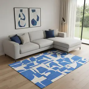 Photo of Blue And White Geometric Washable Area Rug