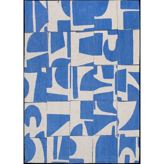 Blue And White Geometric Washable Area Rug Photo 2