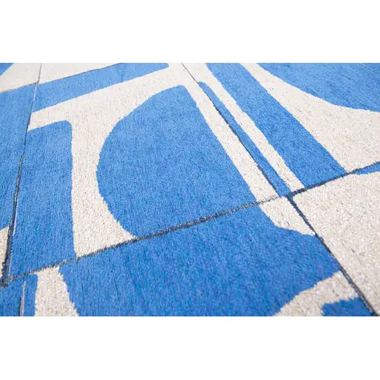 Blue And White Geometric Washable Area Rug Photo 9