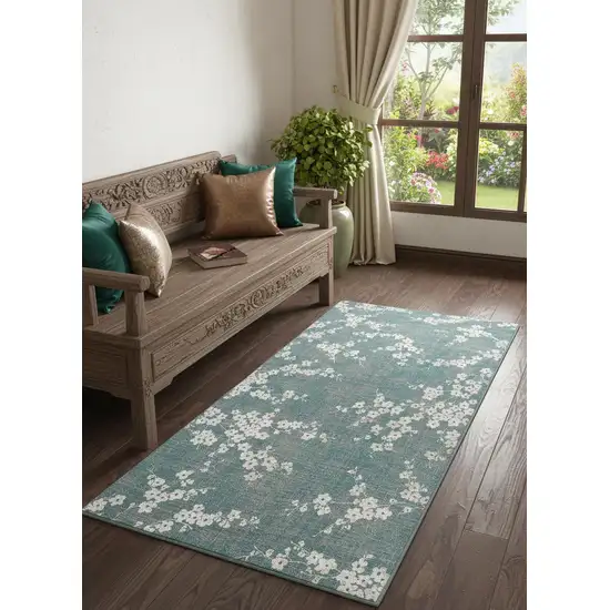 Blue And White Oriental Washable Area Rug With UV Protection Photo 1