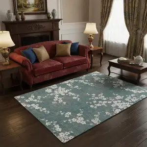Photo of Blue And White Oriental Washable Area Rug With UV Protection