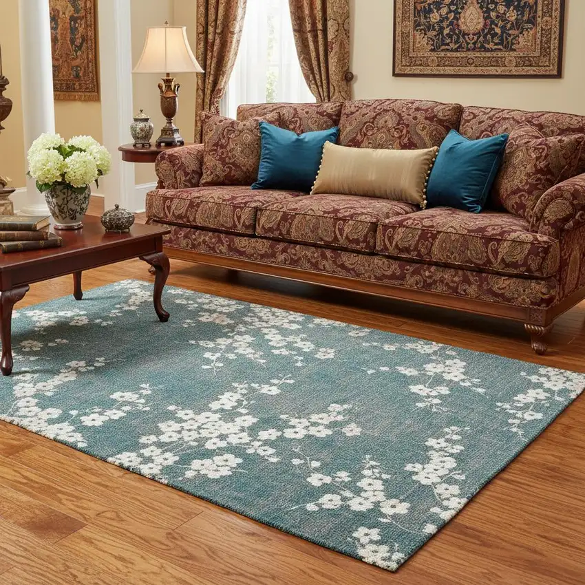 Blue And White Oriental Washable Area Rug With UV Protection Photo 1