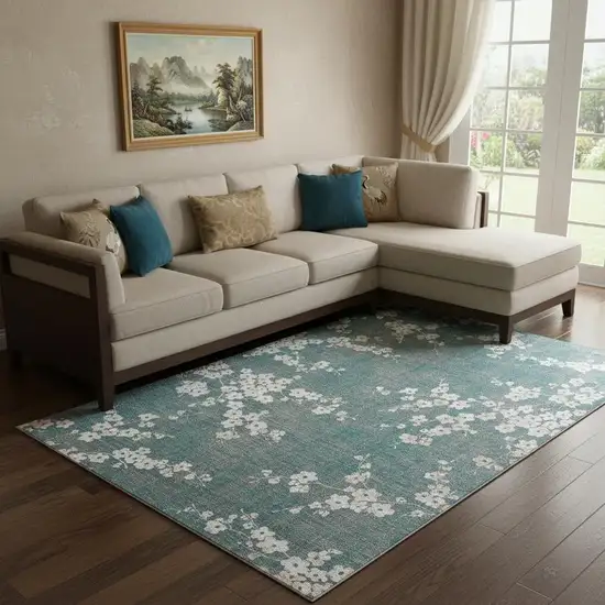 Blue And White Oriental Washable Area Rug With UV Protection Photo 1