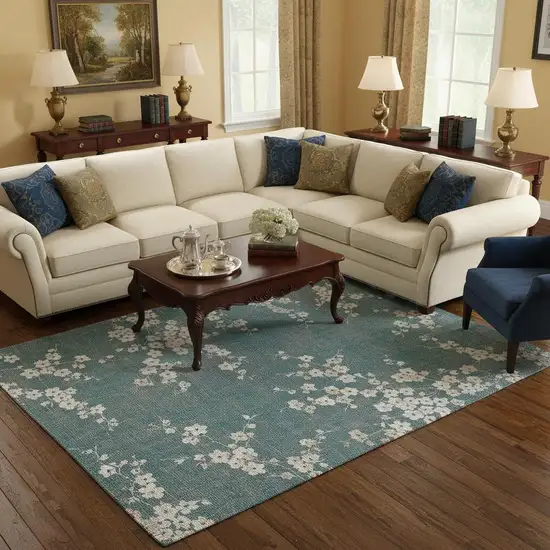 Blue And White Oriental Washable Area Rug With UV Protection Photo 1