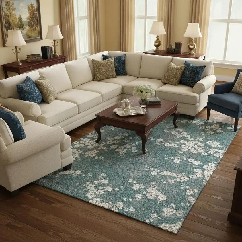 Blue And White Oriental Washable Area Rug With UV Protection Photo 1