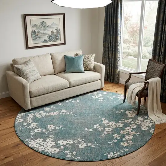 Blue And White Oriental Washable Area Rug With UV Protection Photo 1