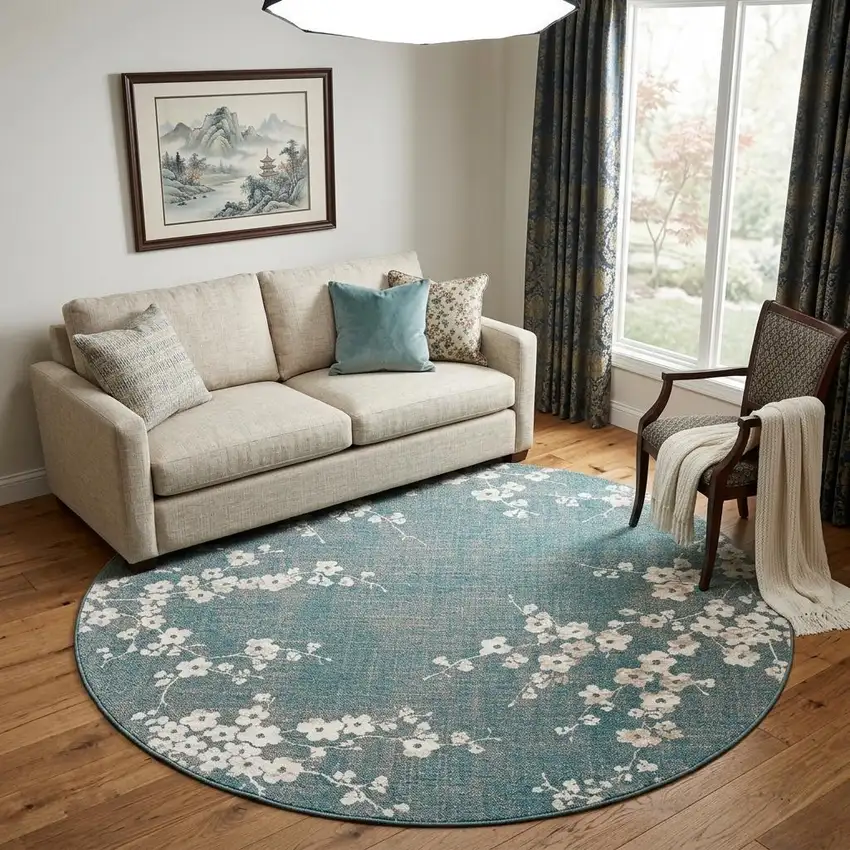Blue And White Oriental Washable Area Rug With UV Protection Photo 1