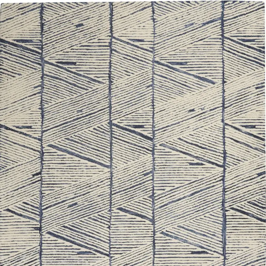 Blue And White Wool Abstract Area Rug Photo 6