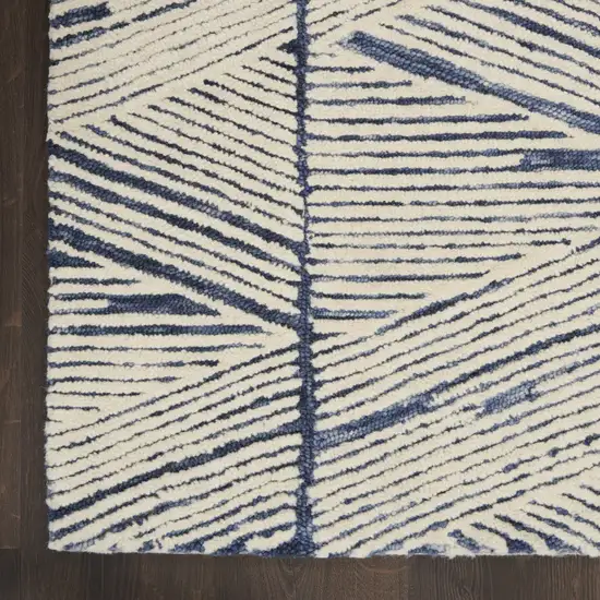 Blue And White Wool Abstract Area Rug Photo 9