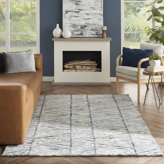 Blue And White Wool Abstract Area Rug Photo 4