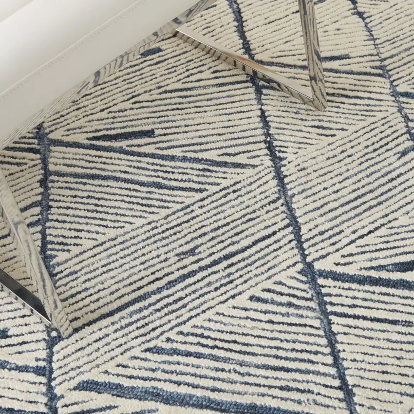 Blue And White Wool Abstract Area Rug Photo 7