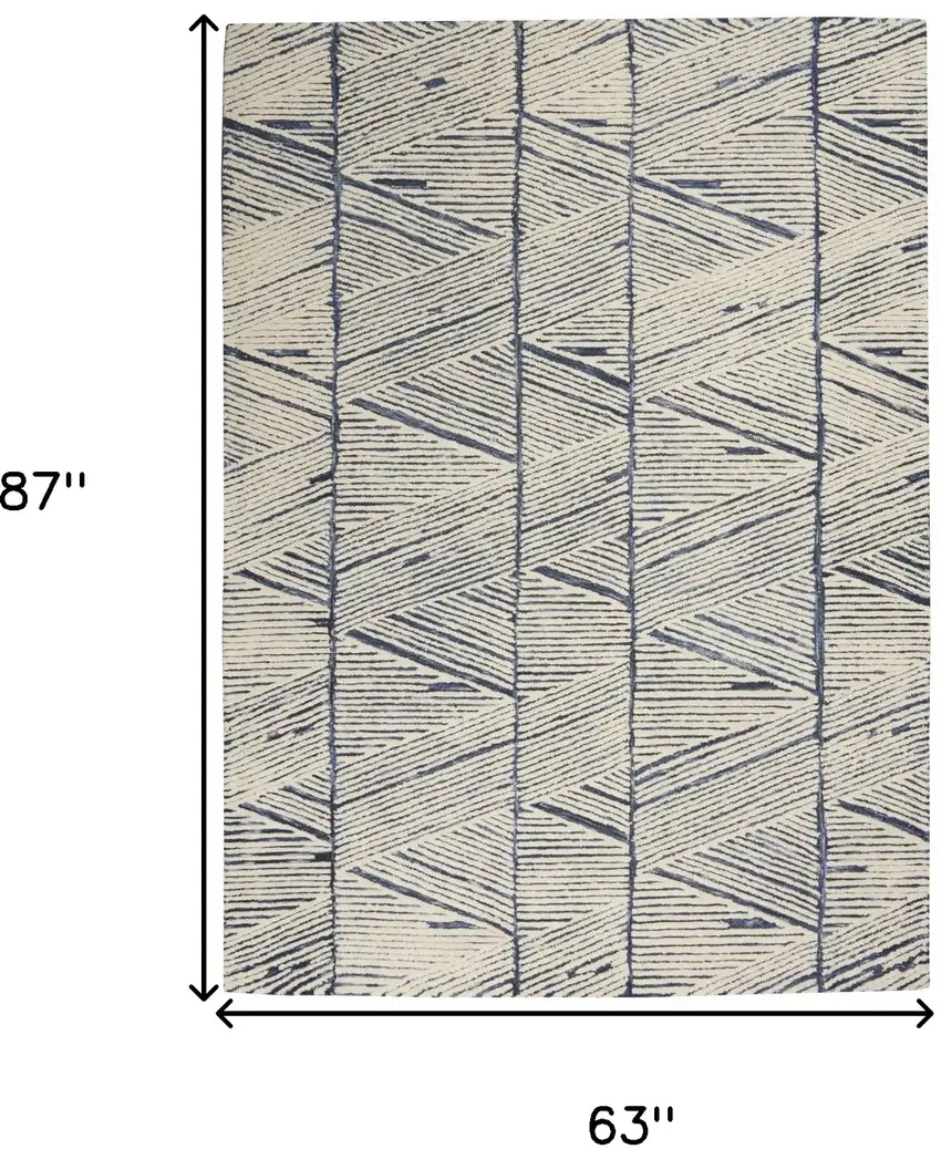 Blue And White Wool Abstract Area Rug Photo 3