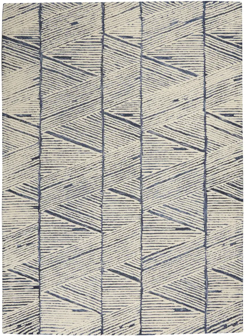 Blue And White Wool Abstract Area Rug Photo 1