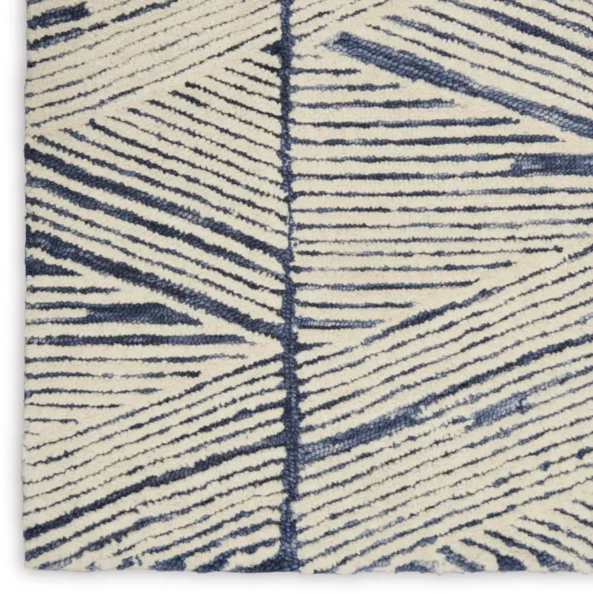 Blue And White Wool Abstract Area Rug Photo 6