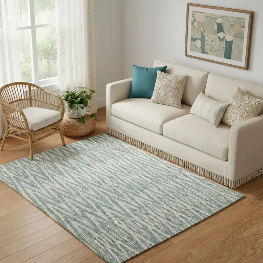 Blue And White Wool Chevron Hand Tufted Area Rug Photo 1