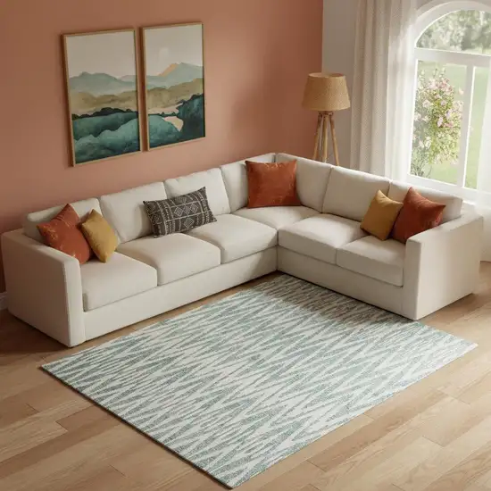 Blue And White Wool Chevron Hand Tufted Area Rug Photo 1