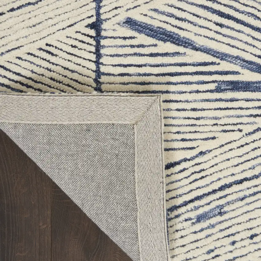 Blue And White Wool Geometric Area Rug Photo 2