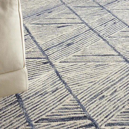 Blue And White Wool Geometric Area Rug Photo 9