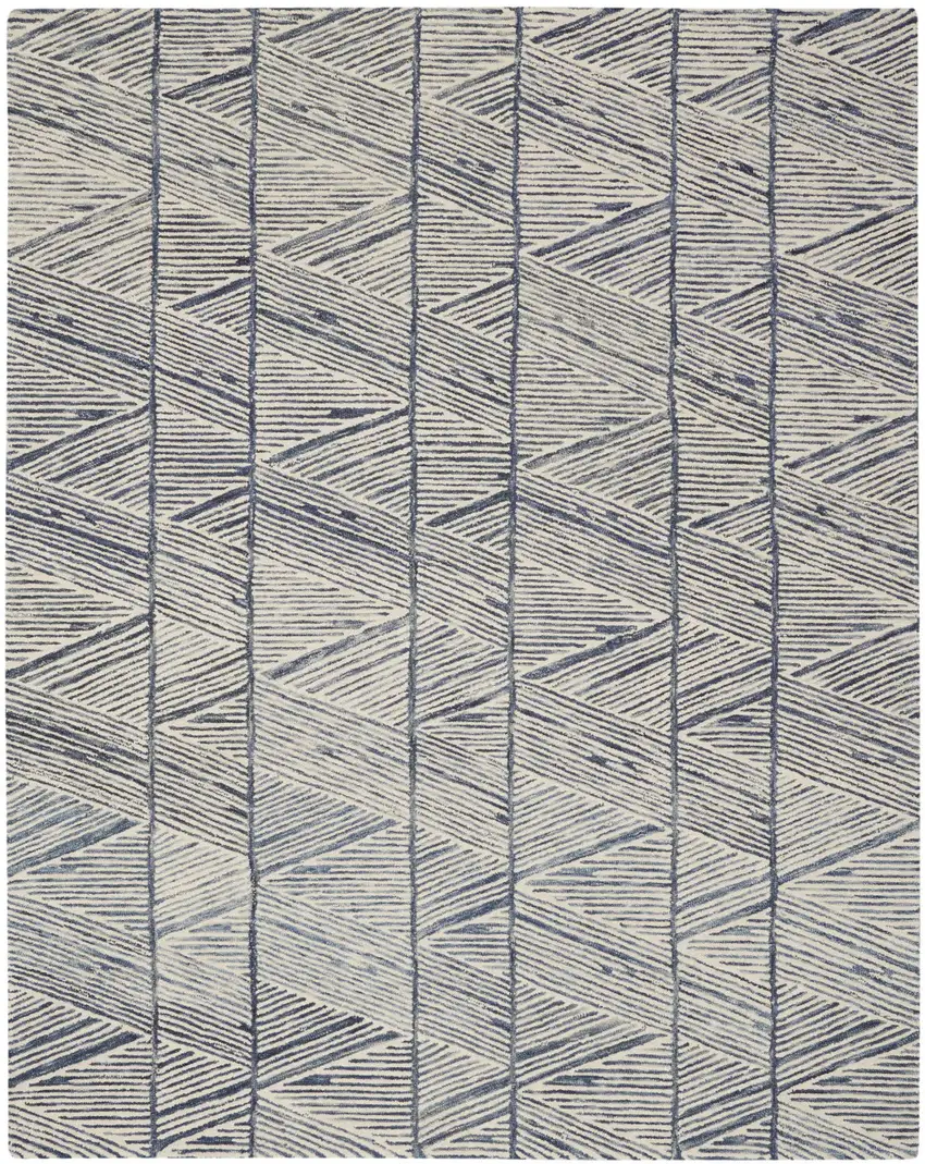 Blue And White Wool Geometric Area Rug Photo 5