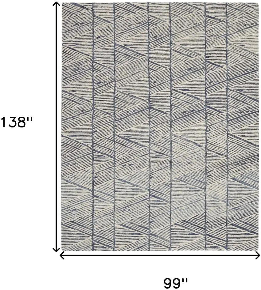 Blue And White Wool Geometric Area Rug Photo 3