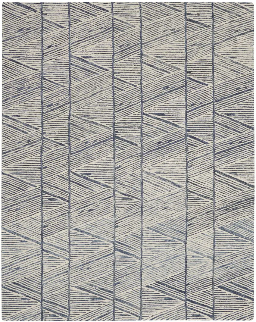 Blue And White Wool Geometric Area Rug Photo 1