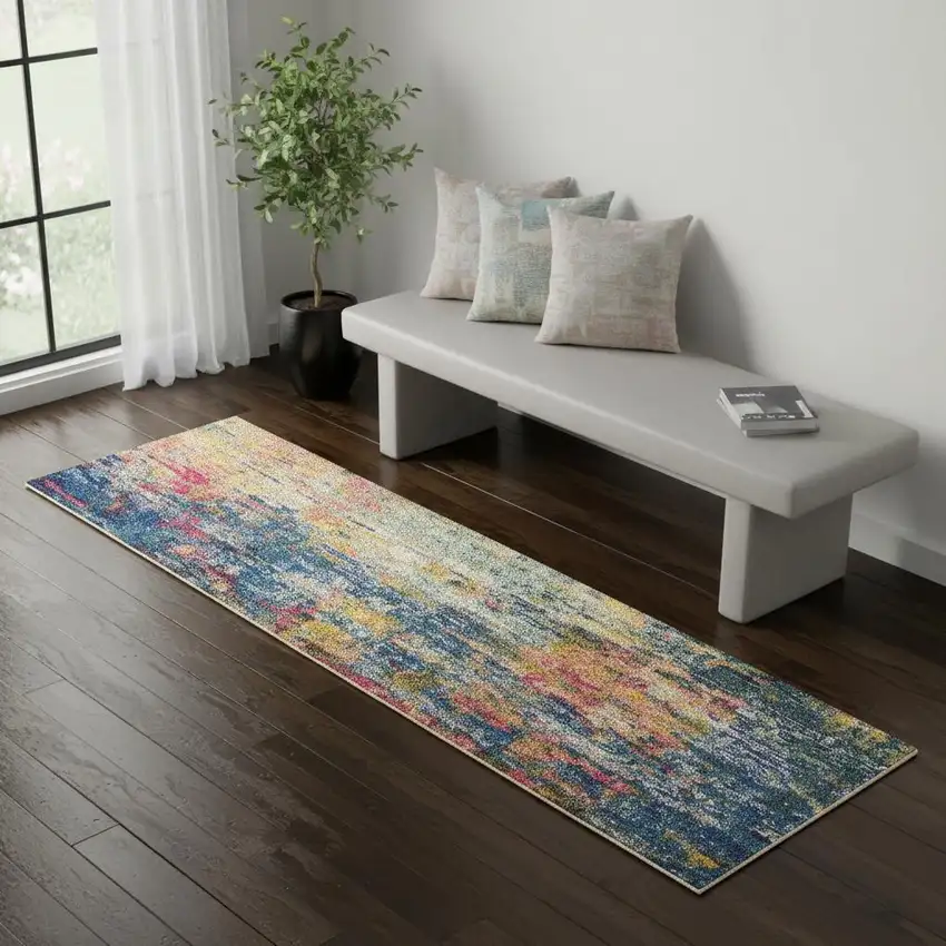 2' X 6' Blue And Yellow Abstract Power Loom Non Skid Area Rug Photo 1