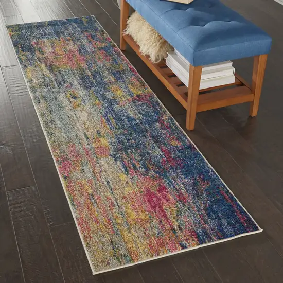 2' X 6' Blue And Yellow Abstract Power Loom Non Skid Area Rug Photo 4