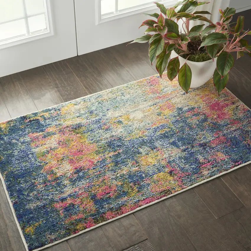 Blue And Yellow Abstract Power Loom Non Skid Area Rug Photo 5