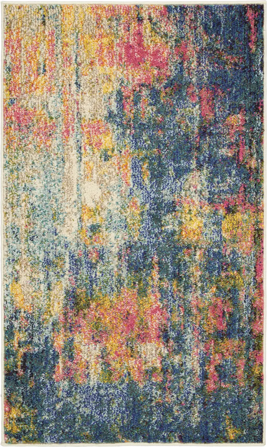 Blue And Yellow Abstract Power Loom Non Skid Area Rug Photo 1