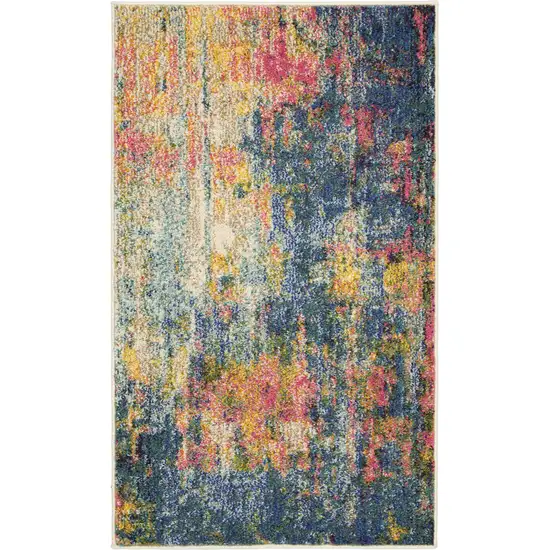 Blue And Yellow Abstract Power Loom Non Skid Area Rug Photo 1