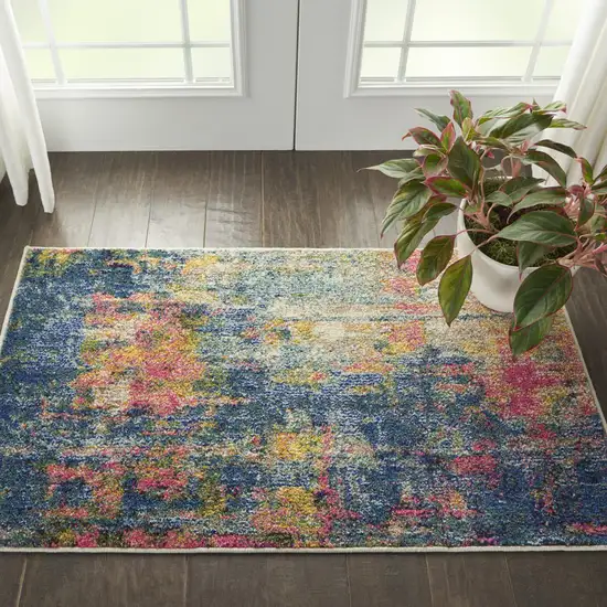 Blue And Yellow Abstract Power Loom Non Skid Area Rug Photo 4