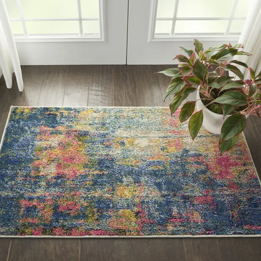 Blue And Yellow Abstract Power Loom Non Skid Area Rug Photo 4