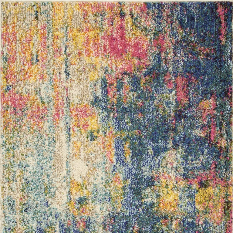Blue And Yellow Abstract Power Loom Non Skid Area Rug Photo 4