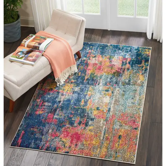 Blue And Yellow Abstract Power Loom Non Skid Area Rug Photo 6