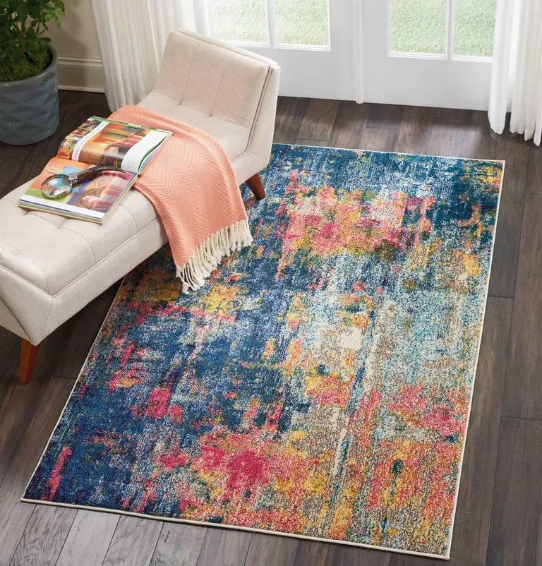 Blue And Yellow Abstract Power Loom Non Skid Area Rug Photo 5