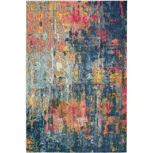 Photo of Blue And Yellow Abstract Power Loom Non Skid Area Rug