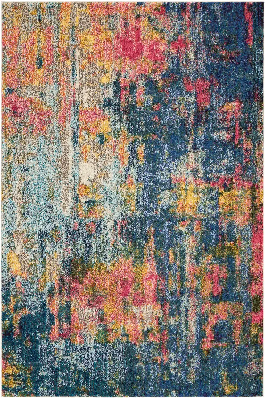 Blue And Yellow Abstract Power Loom Non Skid Area Rug Photo 1