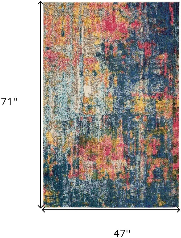 Blue And Yellow Abstract Power Loom Non Skid Area Rug Photo 5